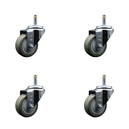 Service Caster 3'' Gray Polyurethane Wheel Swivel 7/16'' Grip Ring Stem Caster Set, 4PK SCC-GR20S314-PPUB-716138-4